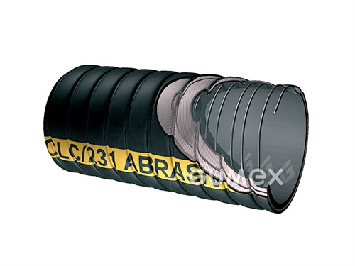 Tlakosací hadice pro sypké látky CLC, 50/60mm, 1bar/-0,4bar, NR/NR-SBR, -30°C/+60°C, černá/žlutý proužek